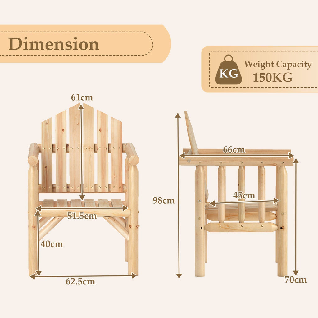 Outdoor Wood Armchair Wooden Patio Dining Chair with Armrests