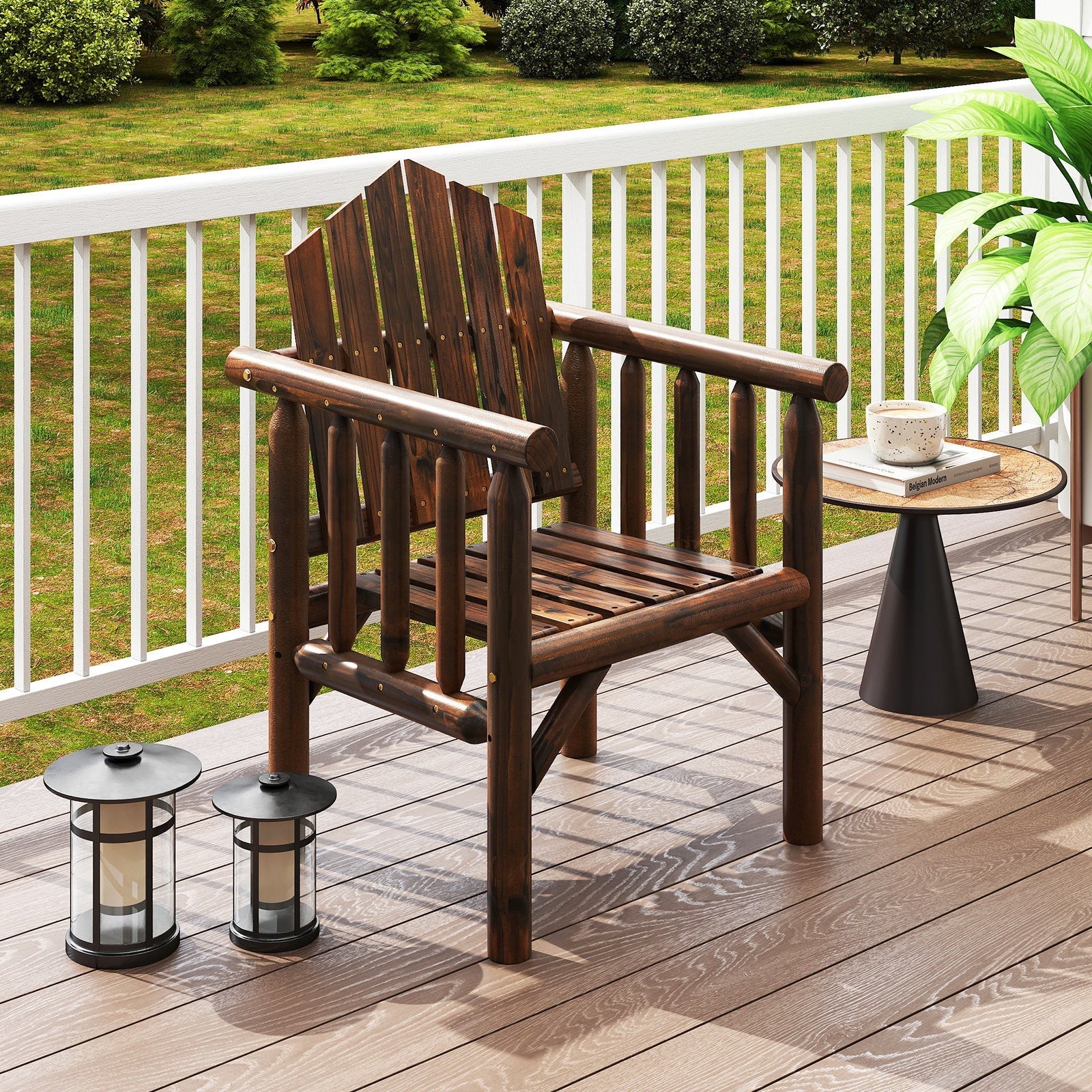 Outdoor Wood Armchair Wooden Patio Dining Chair with Armrests