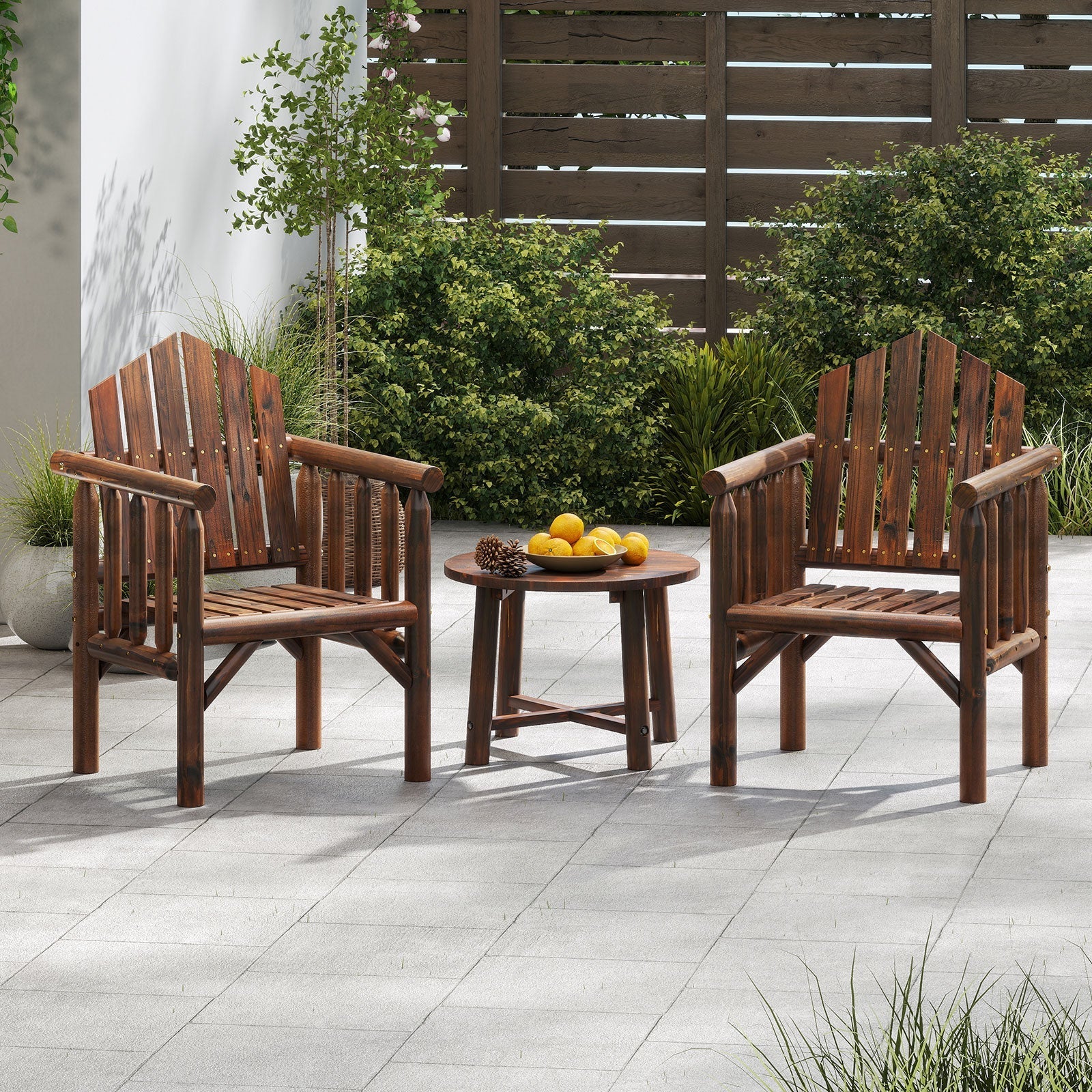 Outdoor Wood Armchair Wooden Patio Dining Chair with Armrests