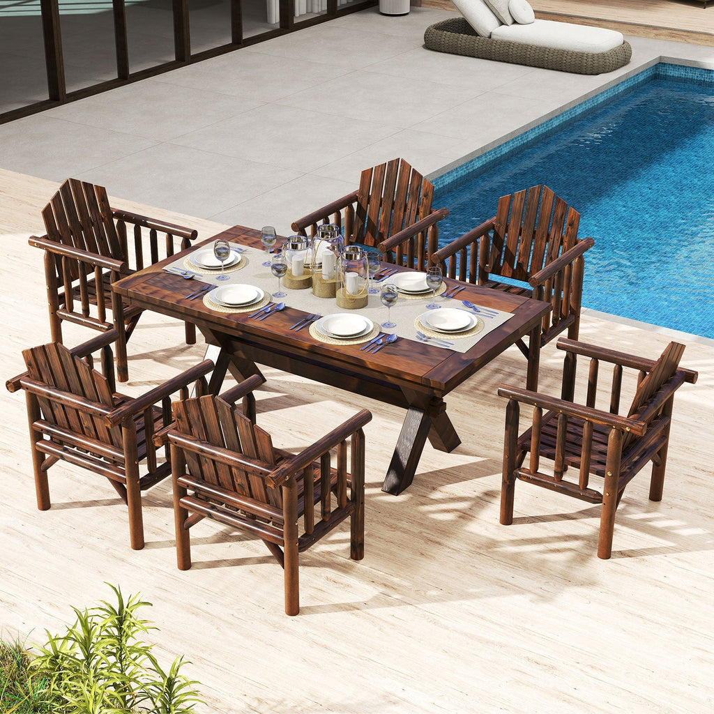 Outdoor Wood Armchair Wooden Patio Dining Chair with Armrests
