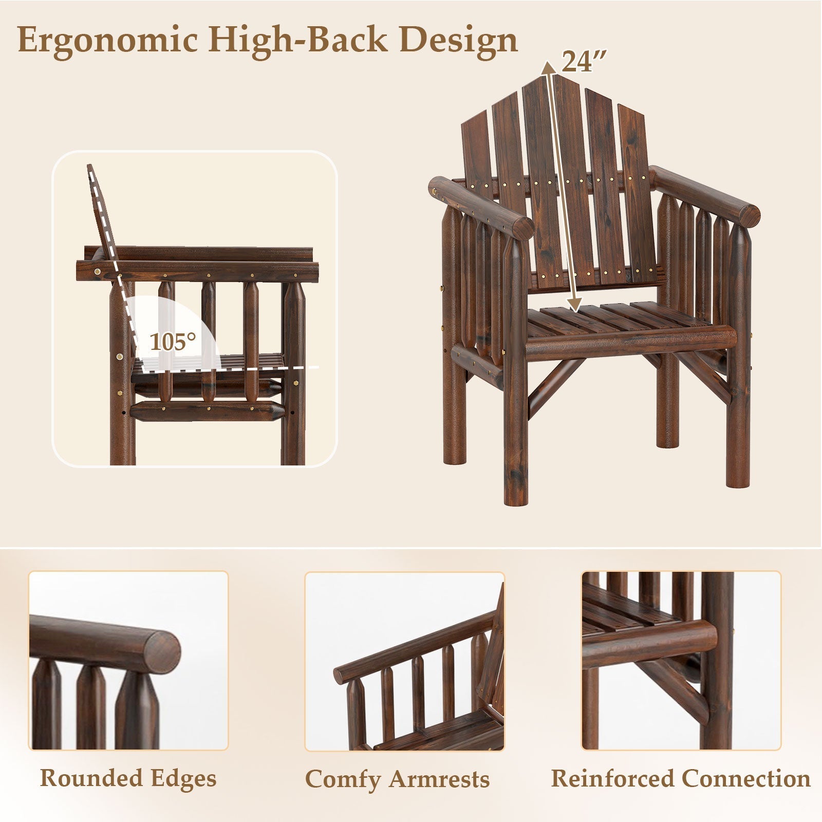 Outdoor Wood Armchair Wooden Patio Dining Chair with Armrests