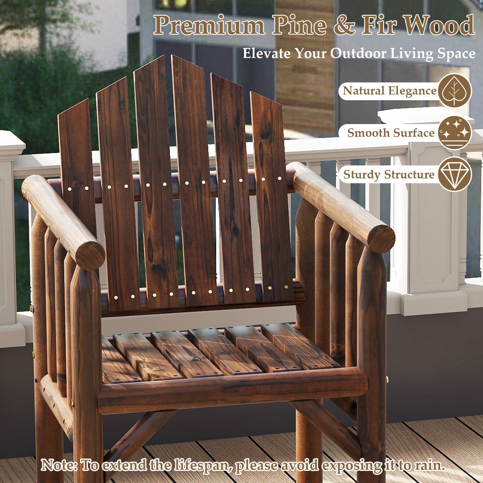Outdoor Wood Armchair Wooden Patio Dining Chair with Armrests