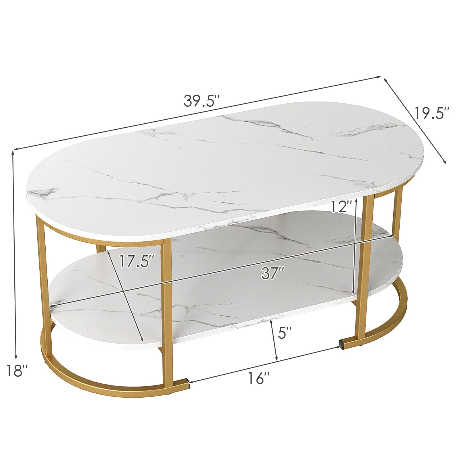 Oval Coffee Table 2-Tier Wooden Accent Table with Spacious Tabletop and Open Storage Shelf