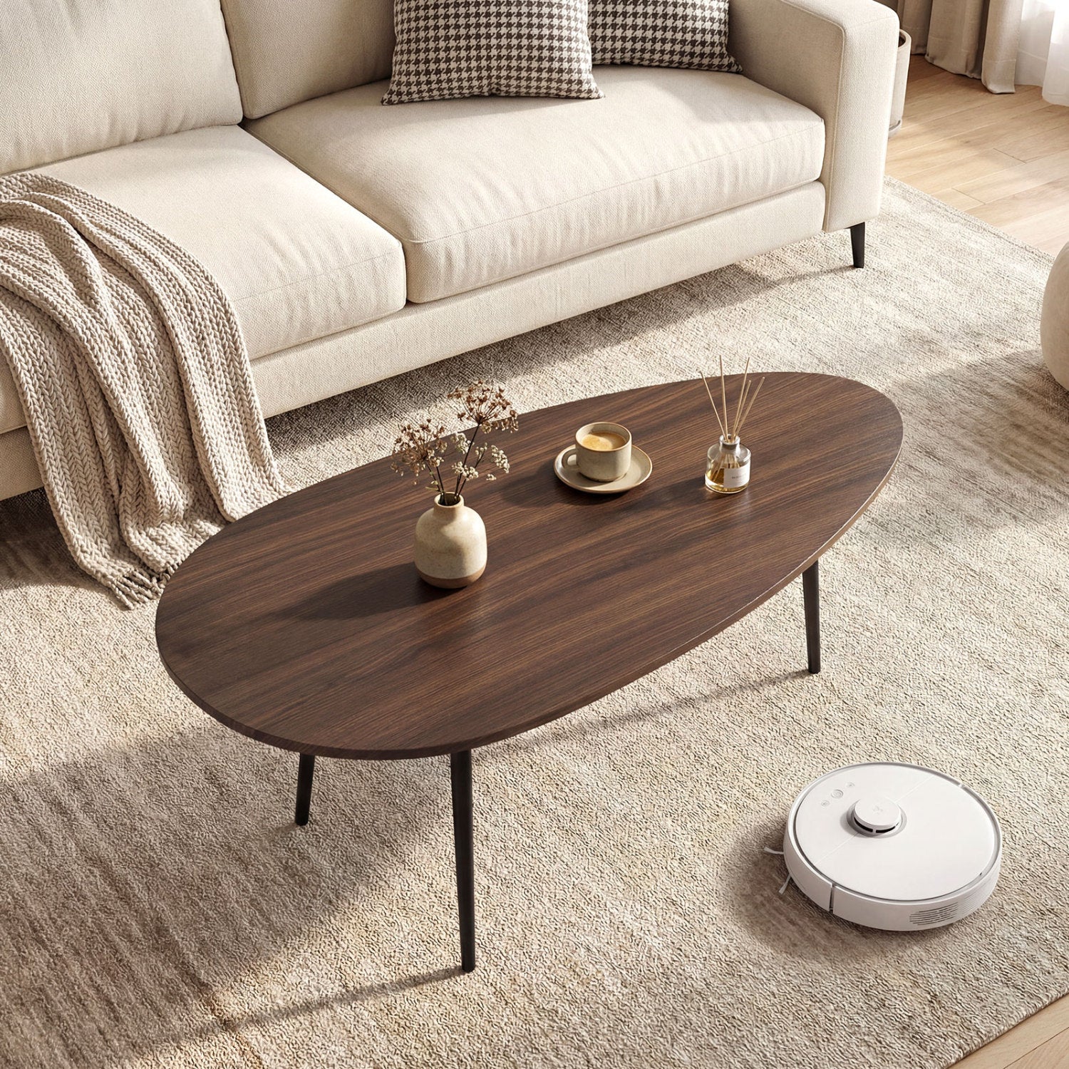 Oval Coffee Table Mid Century Center Table with Sturdy Metal Construction