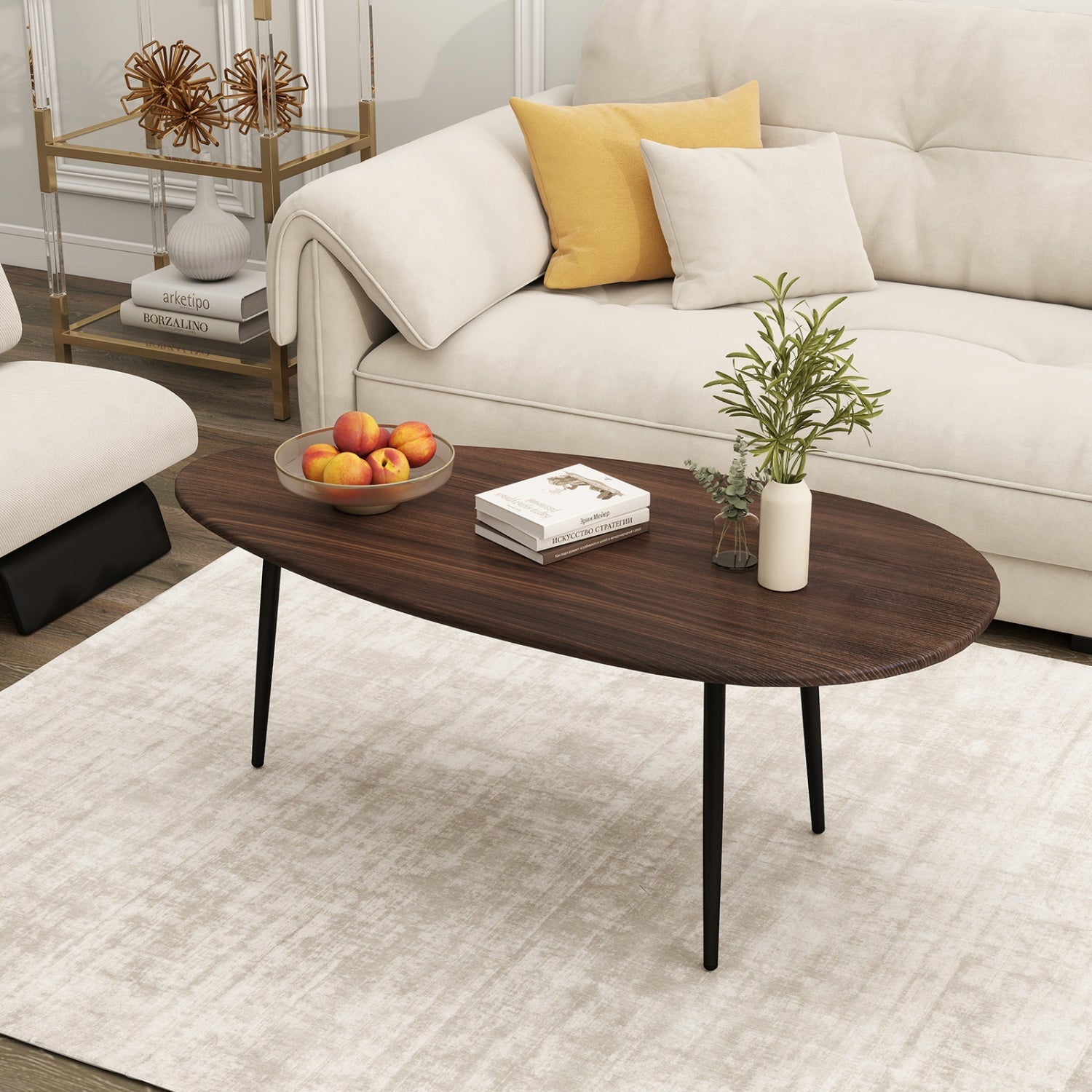 Oval Coffee Table Mid Century Center Table with Sturdy Metal Construction