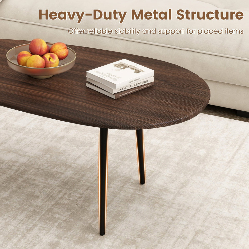 Oval Coffee Table Mid Century Center Table with Sturdy Metal Construction
