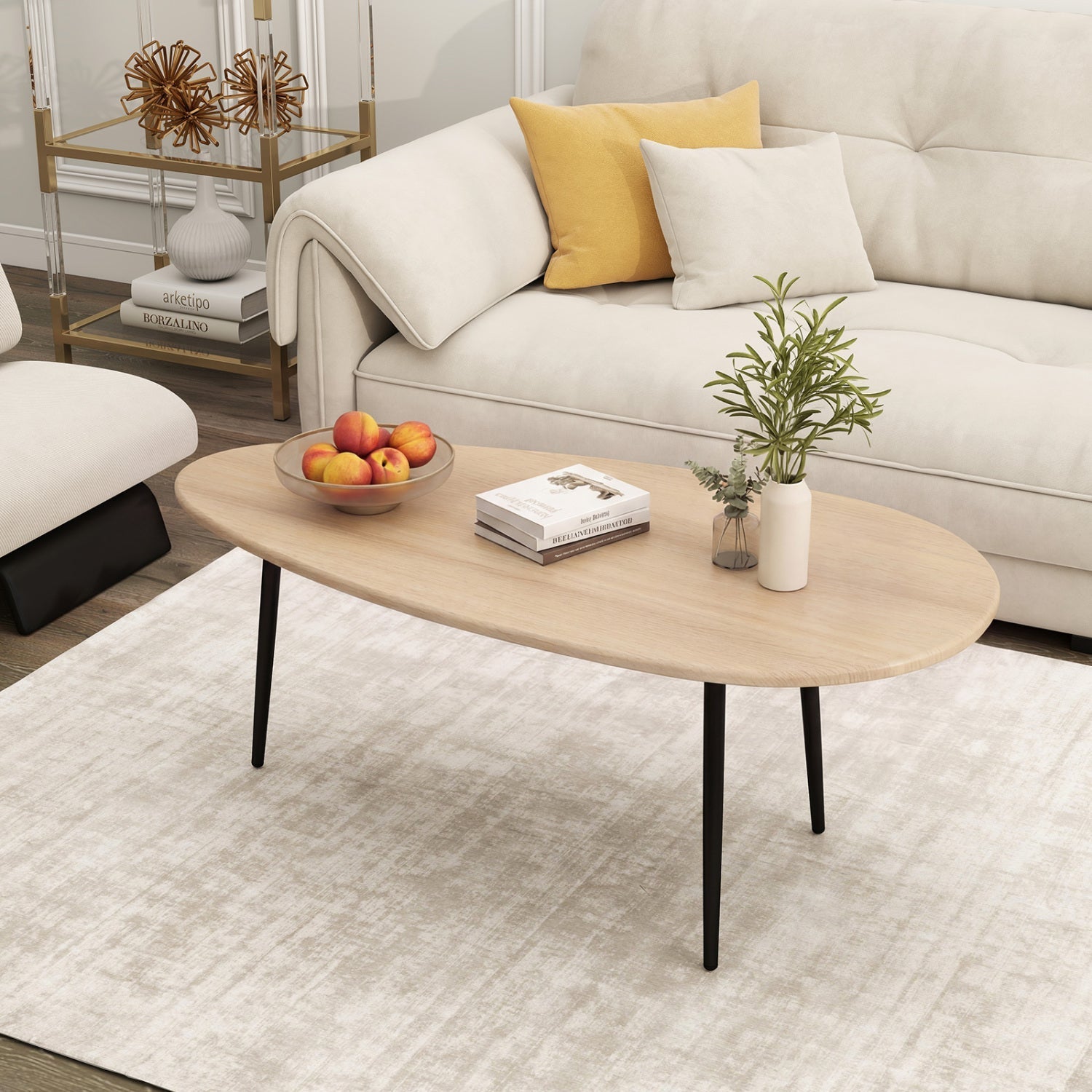 Oval Coffee Table Mid Century Center Table with Sturdy Metal Construction