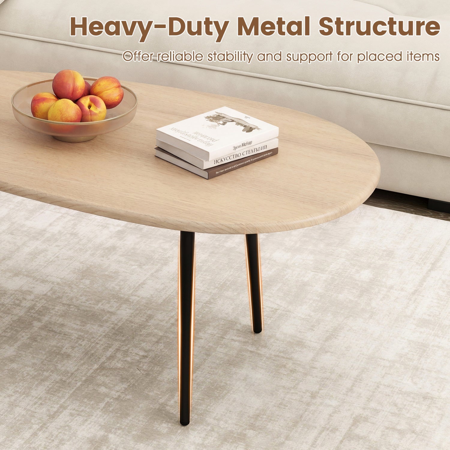 Oval Coffee Table Mid Century Center Table with Sturdy Metal Construction