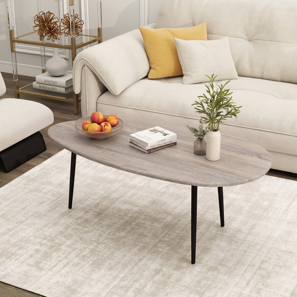 Oval Coffee Table Mid Century Center Table with Sturdy Metal Construction