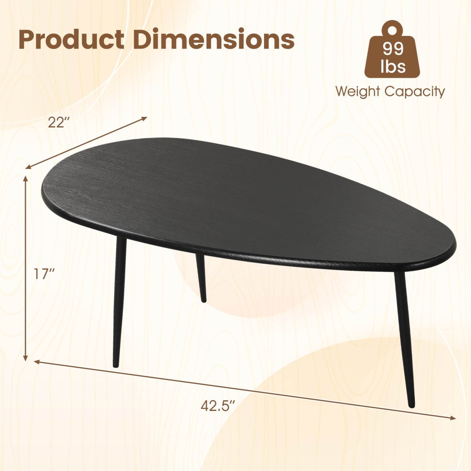 Oval Coffee Table Mid Century Center Table with Sturdy Metal Construction