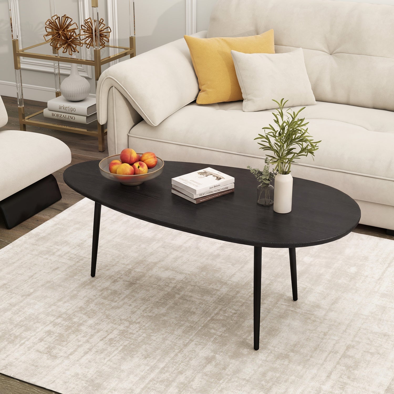 Oval Coffee Table Mid Century Center Table with Sturdy Metal Construction