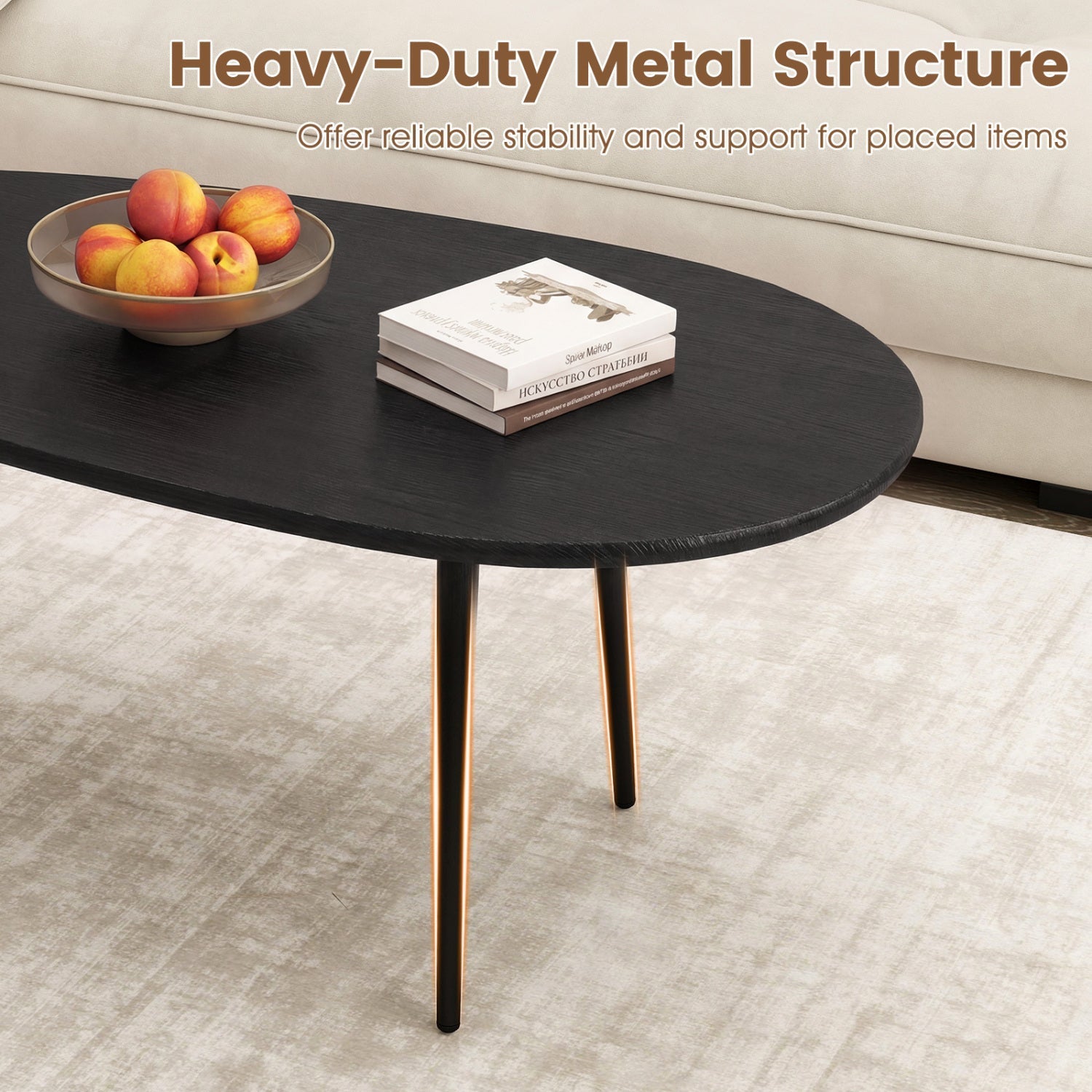 Oval Coffee Table Mid Century Center Table with Sturdy Metal Construction