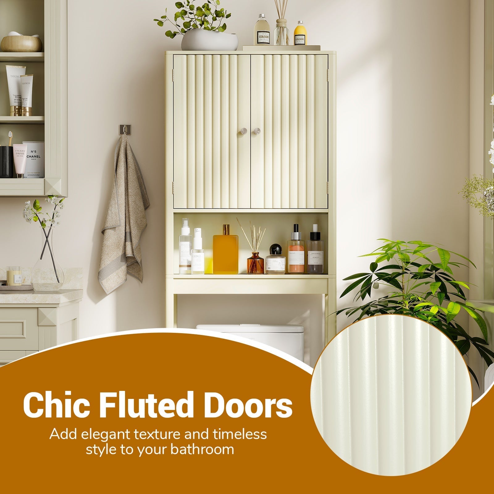 Over The Toilet Storage Cabinet with Fluted Doors