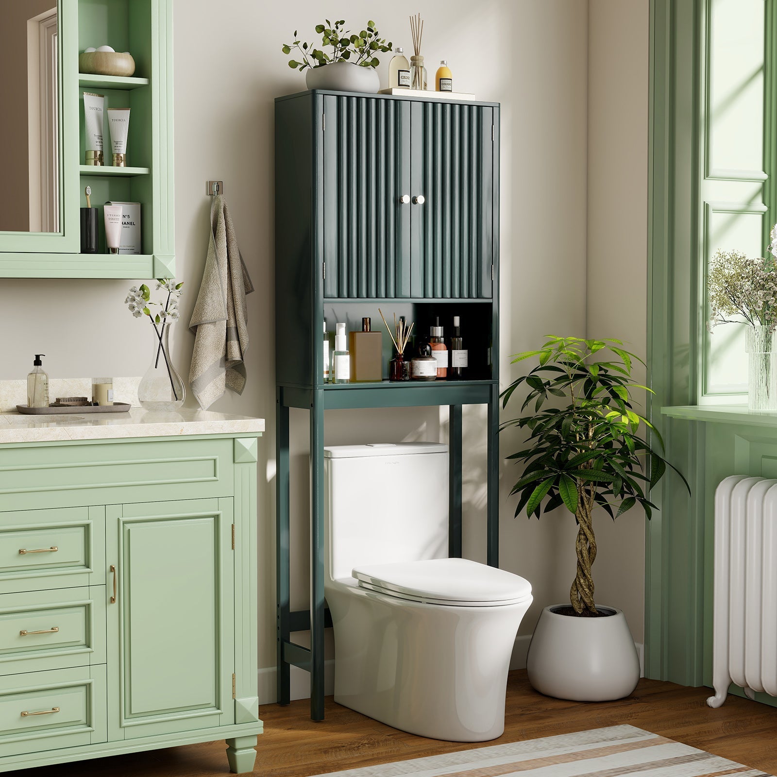 Over The Toilet Storage Cabinet with Fluted Doors