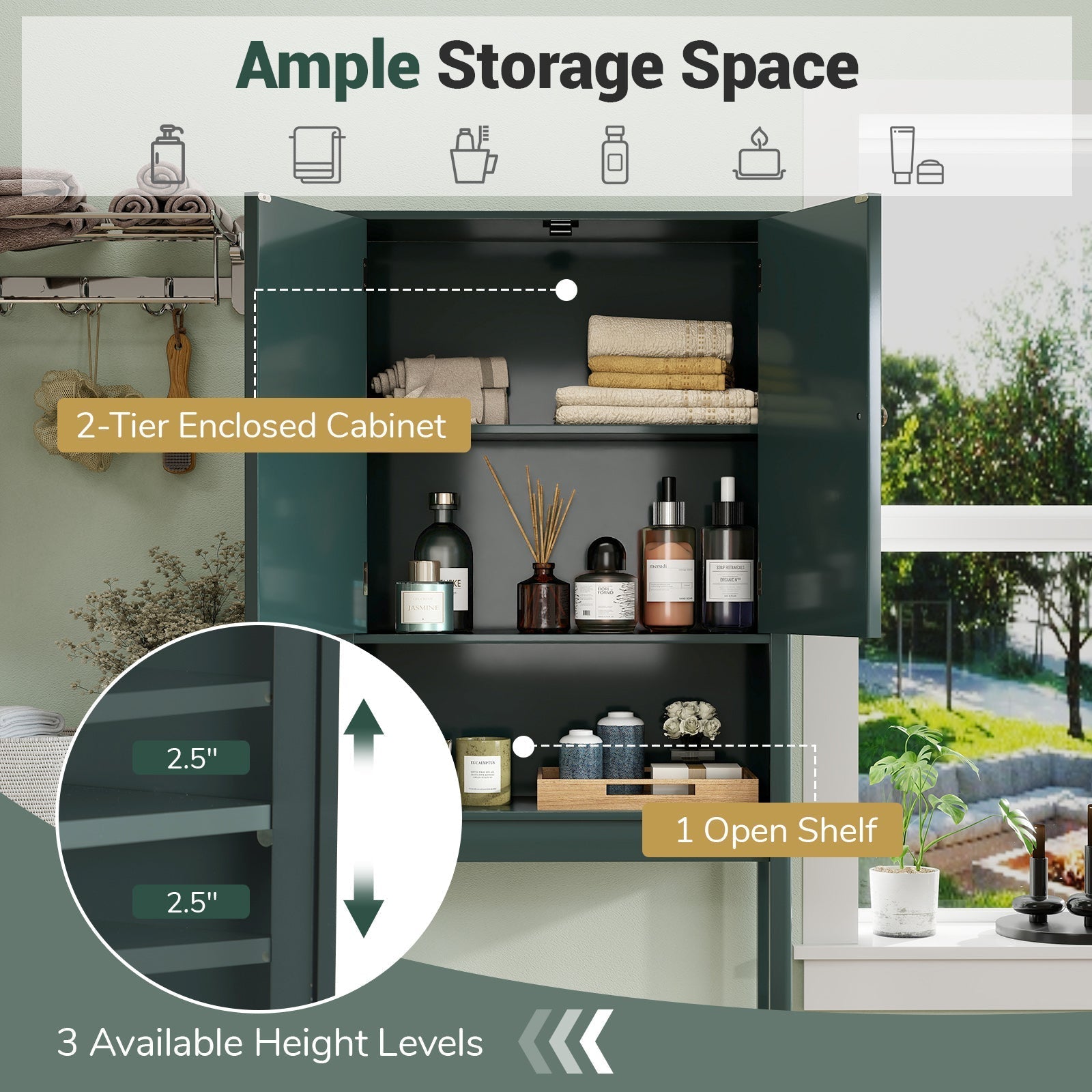 Over The Toilet Storage Cabinet with Fluted Doors