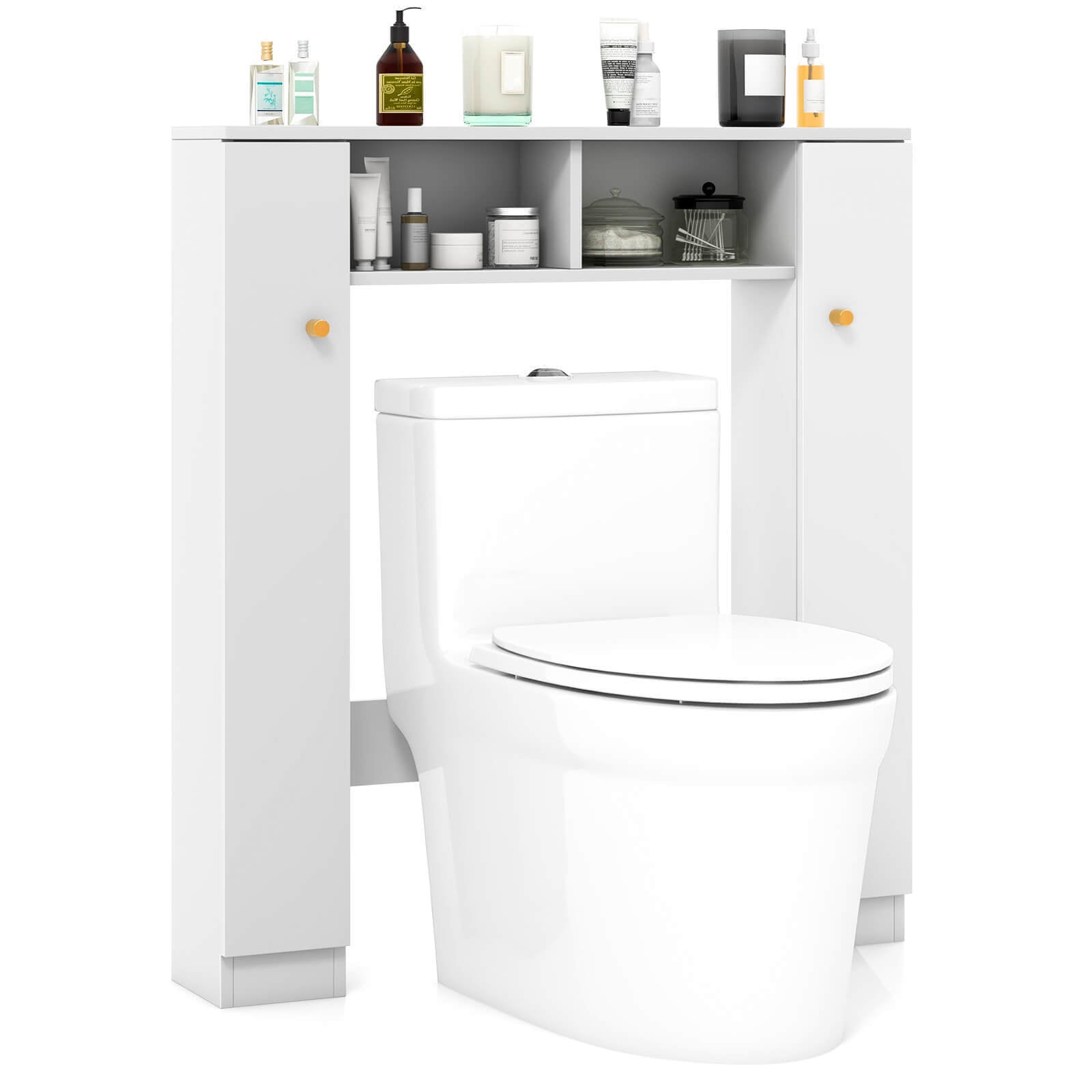 Over The Toilet Storage Cabinet with 2 Open Compartments and 4 Adjustable Shelves