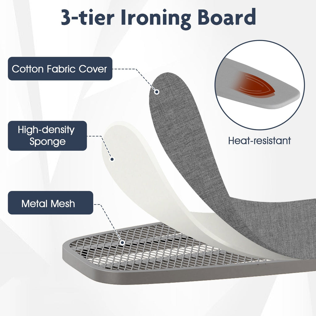 Over the Door Ironing Board Space-Saving Metal Hanging Ironing Board-Gray