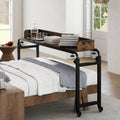 Overbed Desk with Wheels Queen Size Mobile Bed Desk with Adjustable Height-Brown