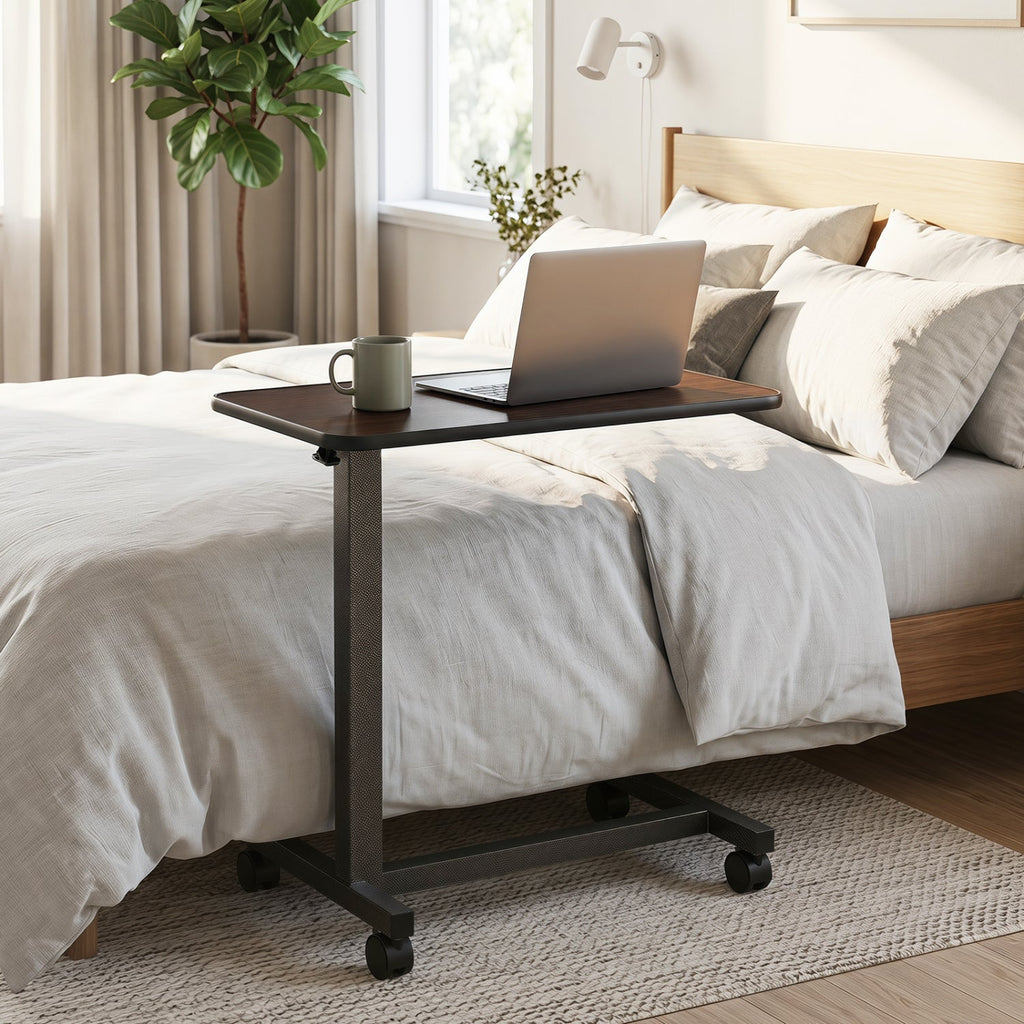 Overbed Table with Lockable Wheels and Adjustable Height