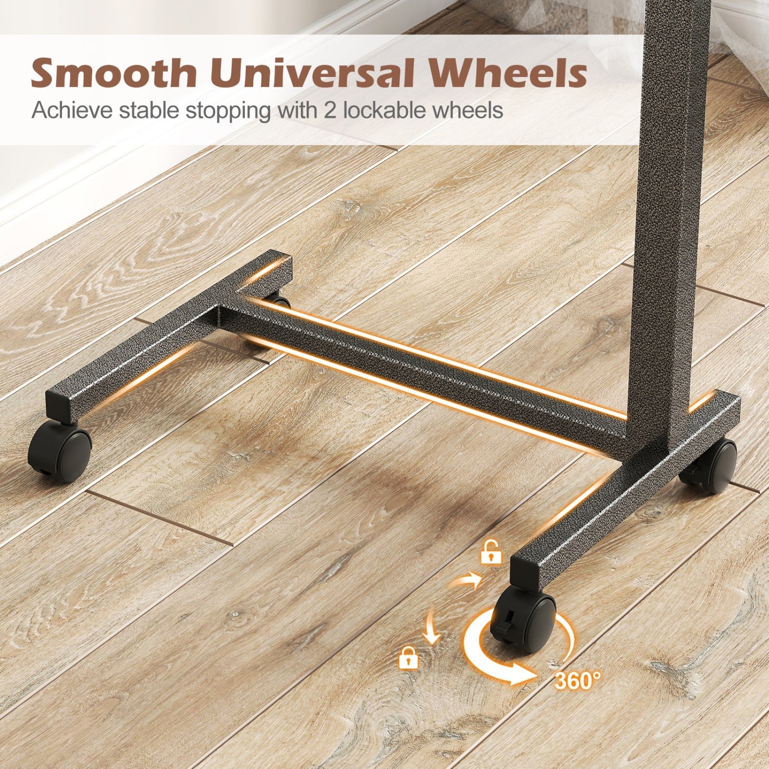 Overbed Table with Lockable Wheels and Adjustable Height