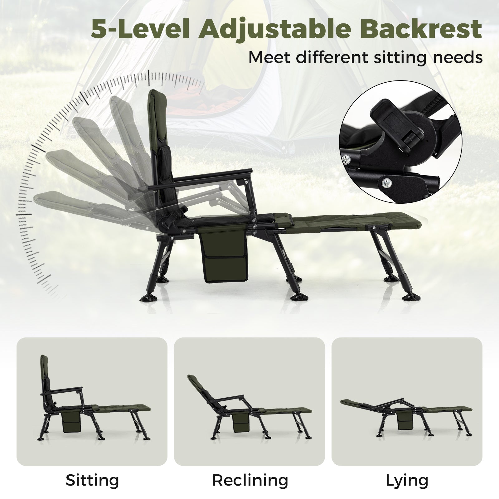 Oversized Foldable Fishing Chair with Detachable Footrest-Green