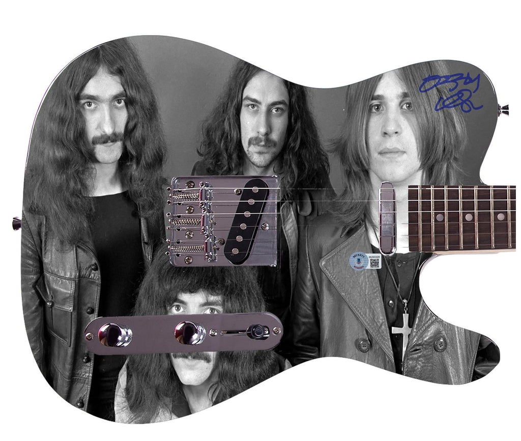 Black Sabbath Ozzy Osbourne Signed Graphics Photo Guitar BAS Witness