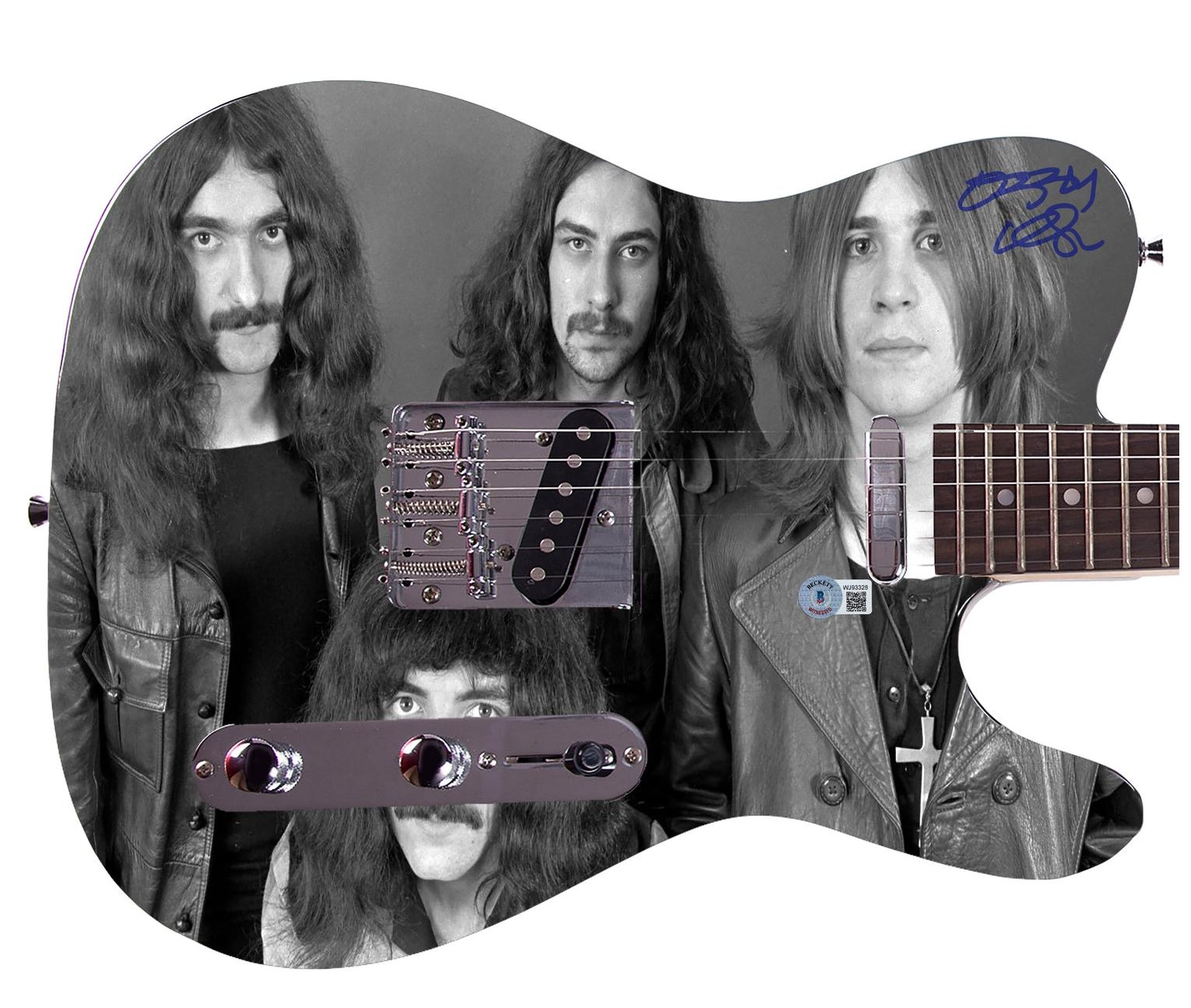 Black Sabbath Ozzy Osbourne Signed Graphics Photo Guitar BAS Witness