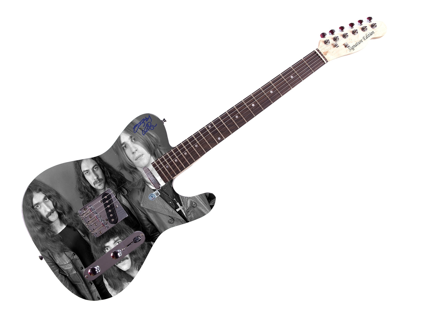 Black Sabbath Ozzy Osbourne Signed Graphics Photo Guitar BAS Witness