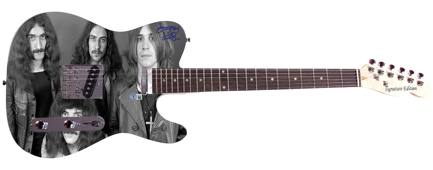 Black Sabbath Ozzy Osbourne Signed Graphics Photo Guitar BAS Witness