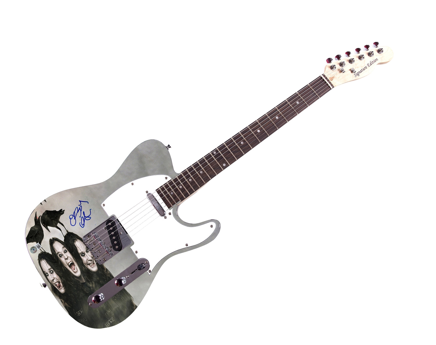 Black Sabbath Ozzy Osbourne Signed Autographed Graphics Photo Guitar BAS Witness