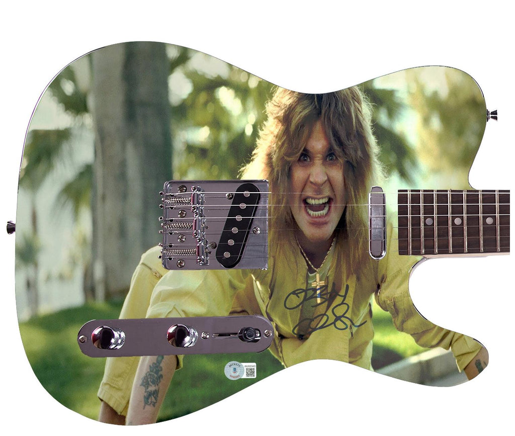 Black Sabbath Ozzy Osbourne Signed Autographed Graphics Photo Guitar BAS Witness