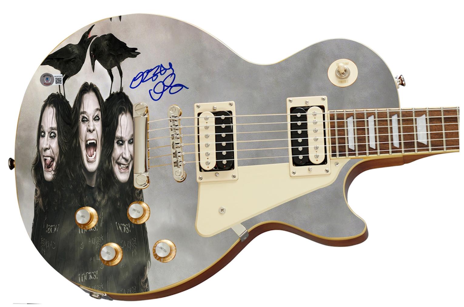 Ozzy Osbourne Signed Les Paul Epiphone Graphics Photo Guitar BAS Witness