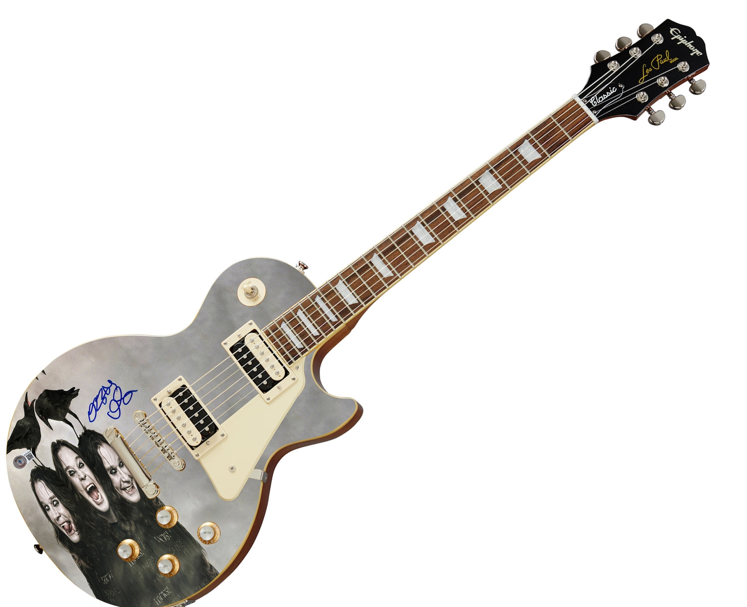 Ozzy Osbourne Signed Les Paul Epiphone Graphics Photo Guitar BAS Witness