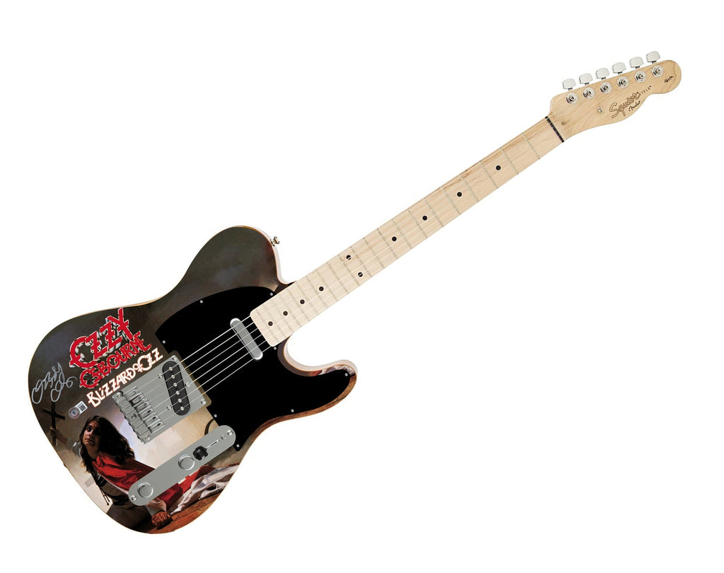 Ozzy Osbourne Autographed Fender Blizzard Of Ozz Graphics Photo Guitar BAS Witness