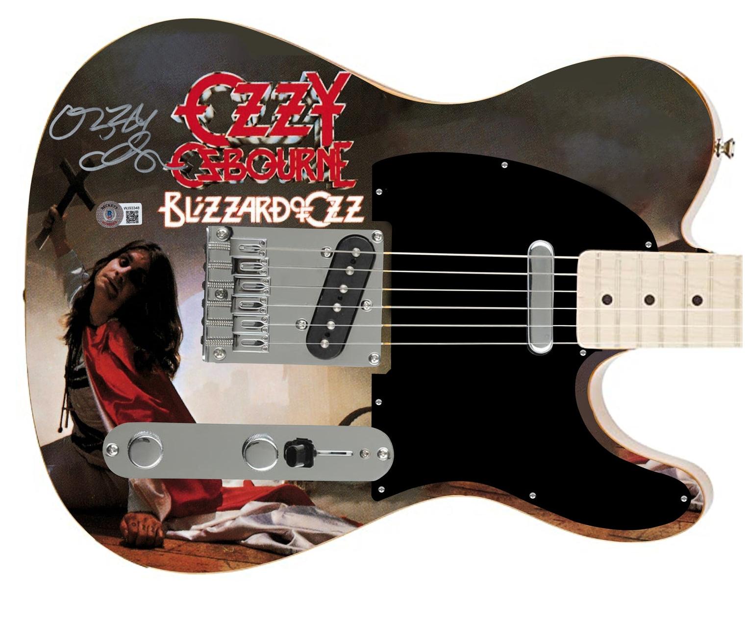 Ozzy Osbourne Autographed Fender Blizzard Of Ozz  Graphics Photo Guitar BAS Witness