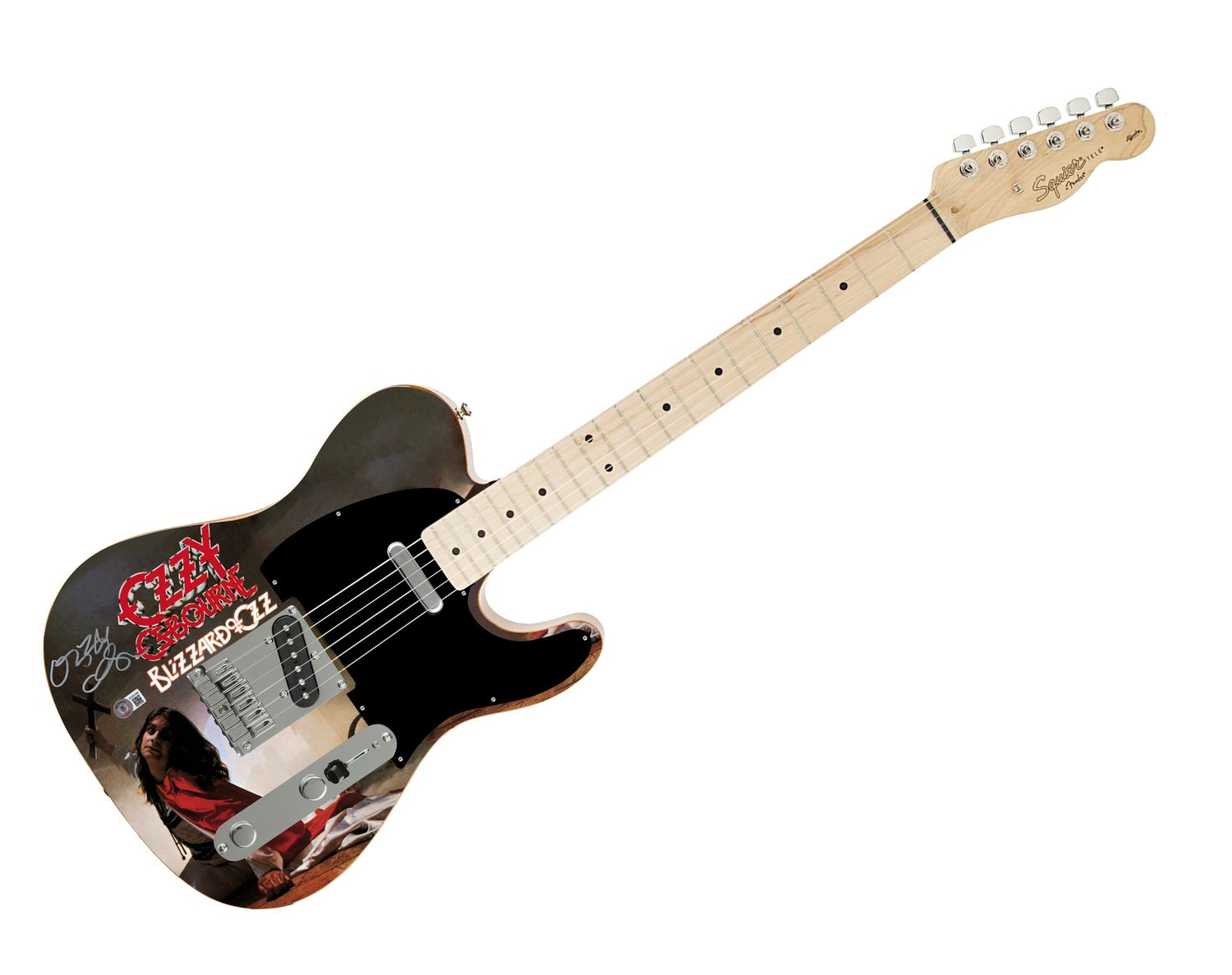Ozzy Osbourne Autographed Fender Blizzard Of Ozz  Graphics Photo Guitar BAS Witness