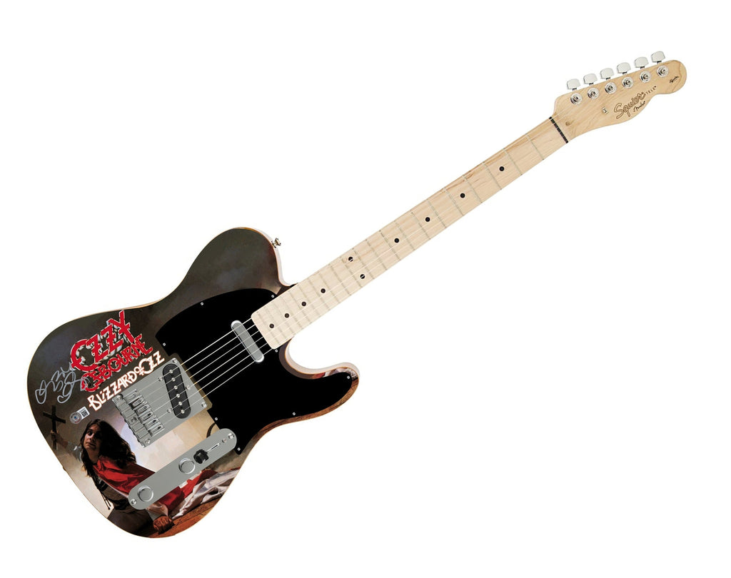Ozzy Osbourne Autographed Fender Blizzard Of Ozz Graphics Photo Guitar BAS Witness