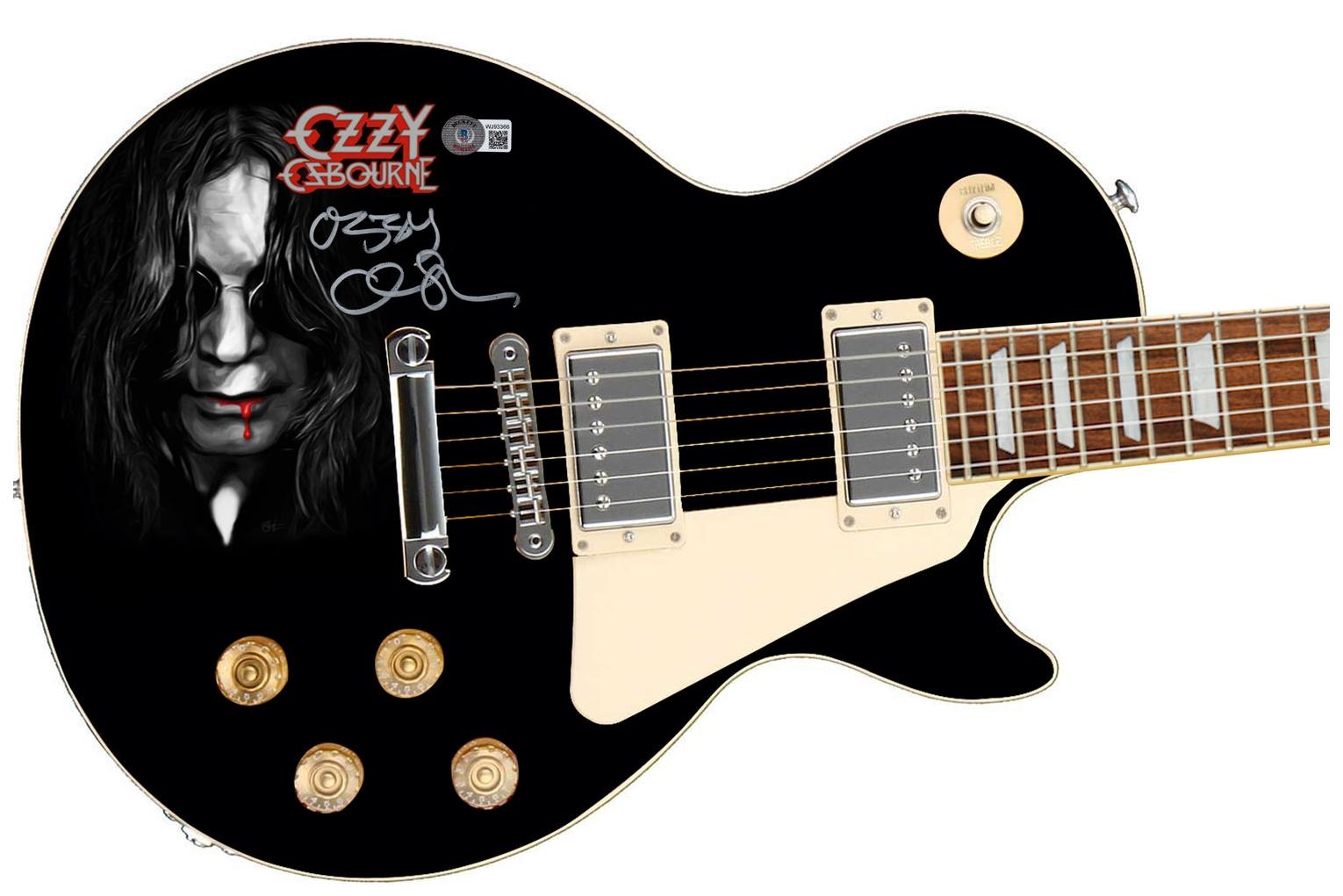Ozzy Osbourne Signed Les Paul Epiphone Graphics Photo Guitar BAS Witness