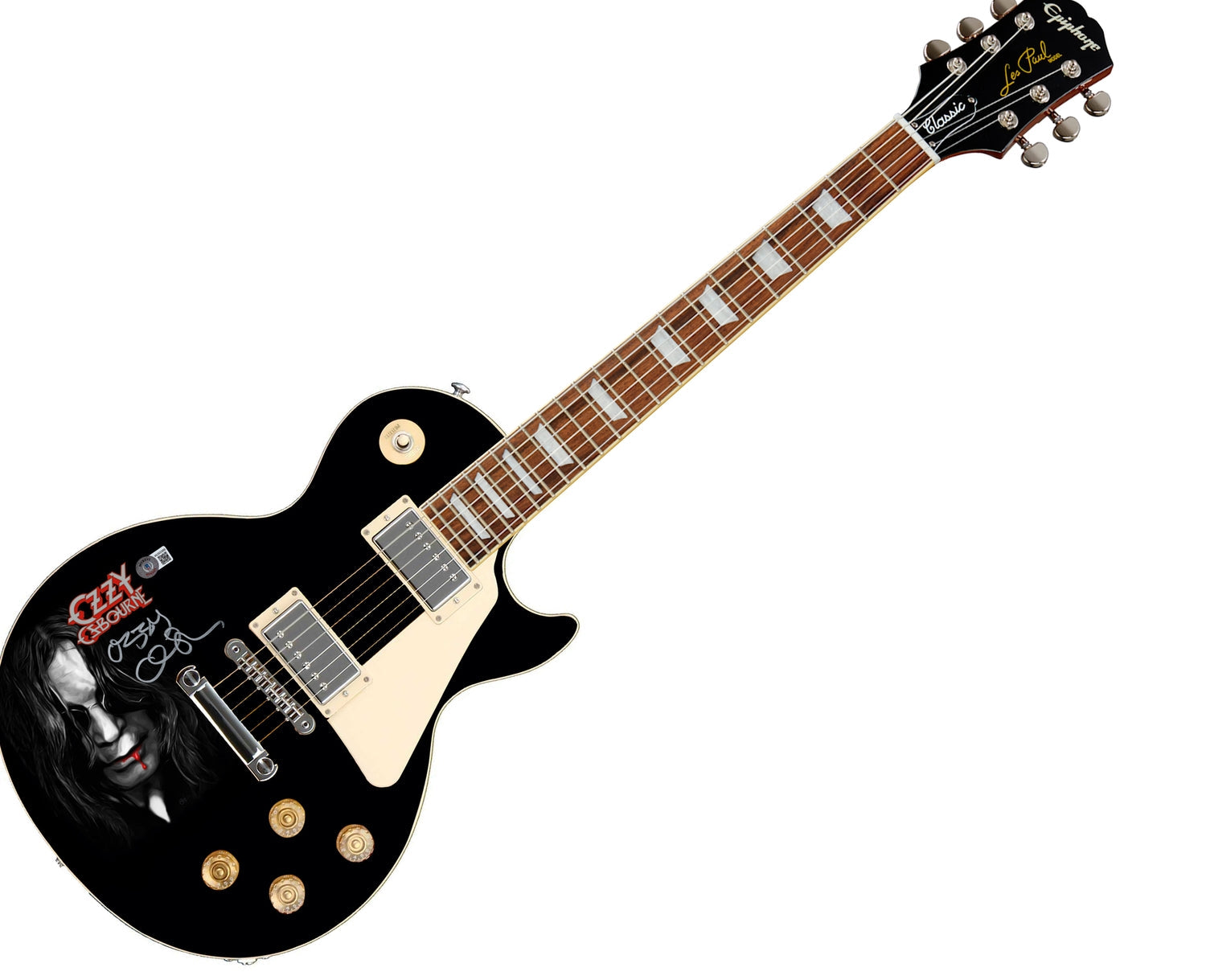 Ozzy Osbourne Signed Les Paul Epiphone Graphics Photo Guitar BAS Witness
