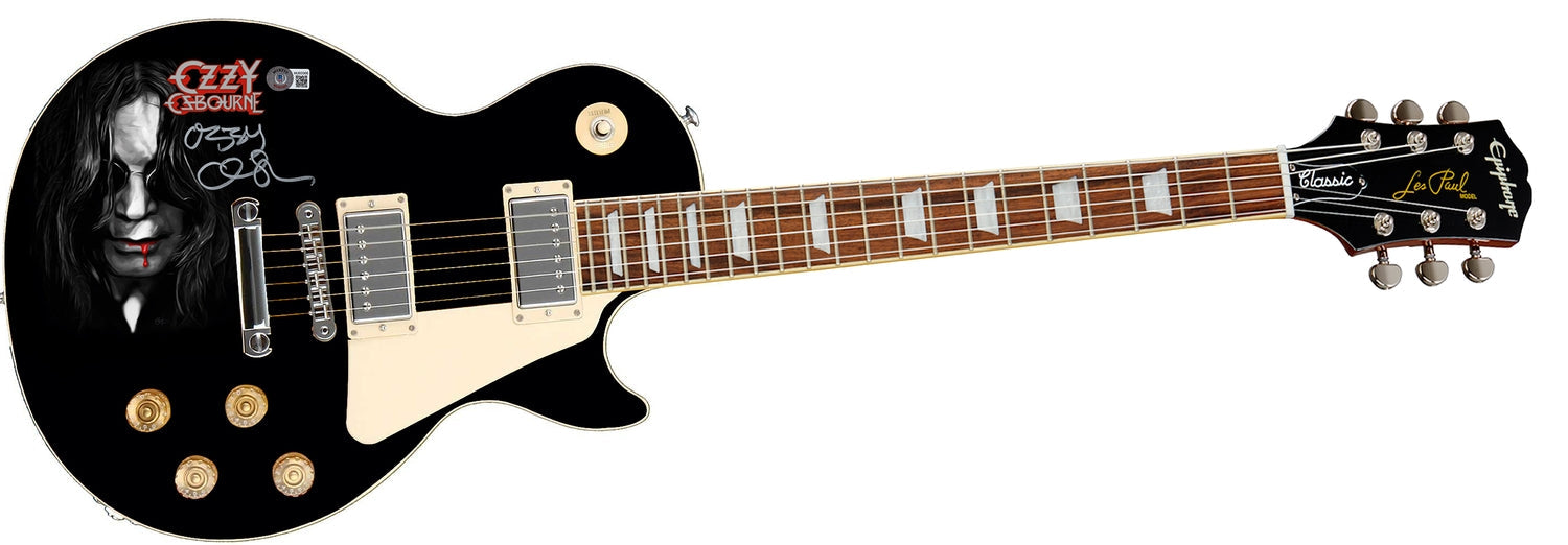 Ozzy Osbourne Signed Les Paul Epiphone Graphics Photo Guitar BAS Witness