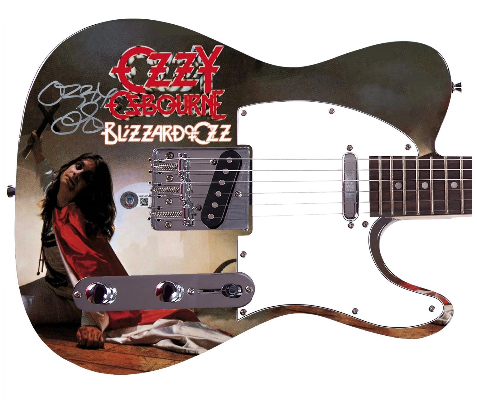 Ozzy Osbourne Autographed Blizzard Of Ozz Album Graphics Photo Guitar BAS Witness