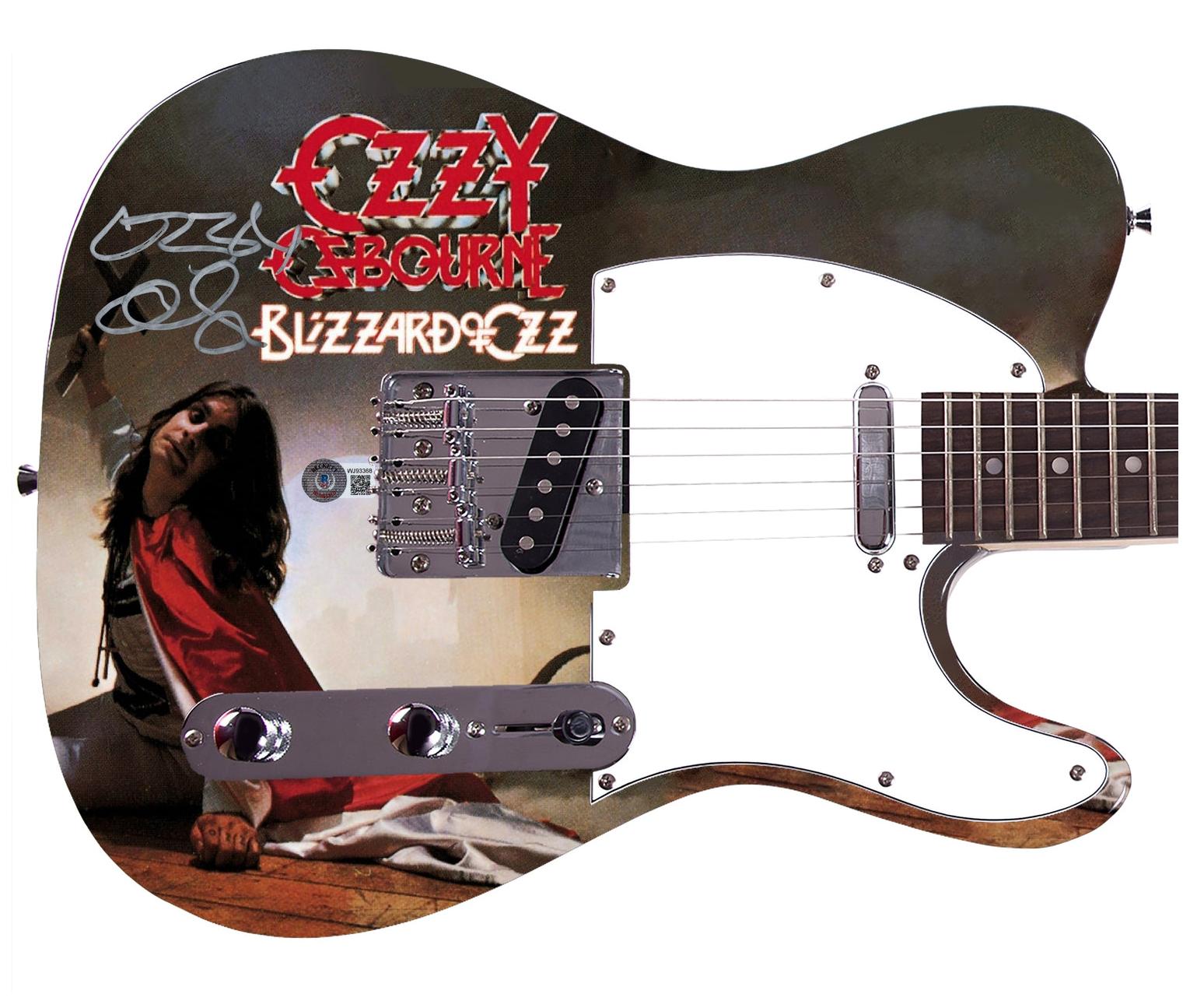Ozzy Osbourne Autographed Blizzard Of Ozz Album Graphics Photo Guitar BAS Witness