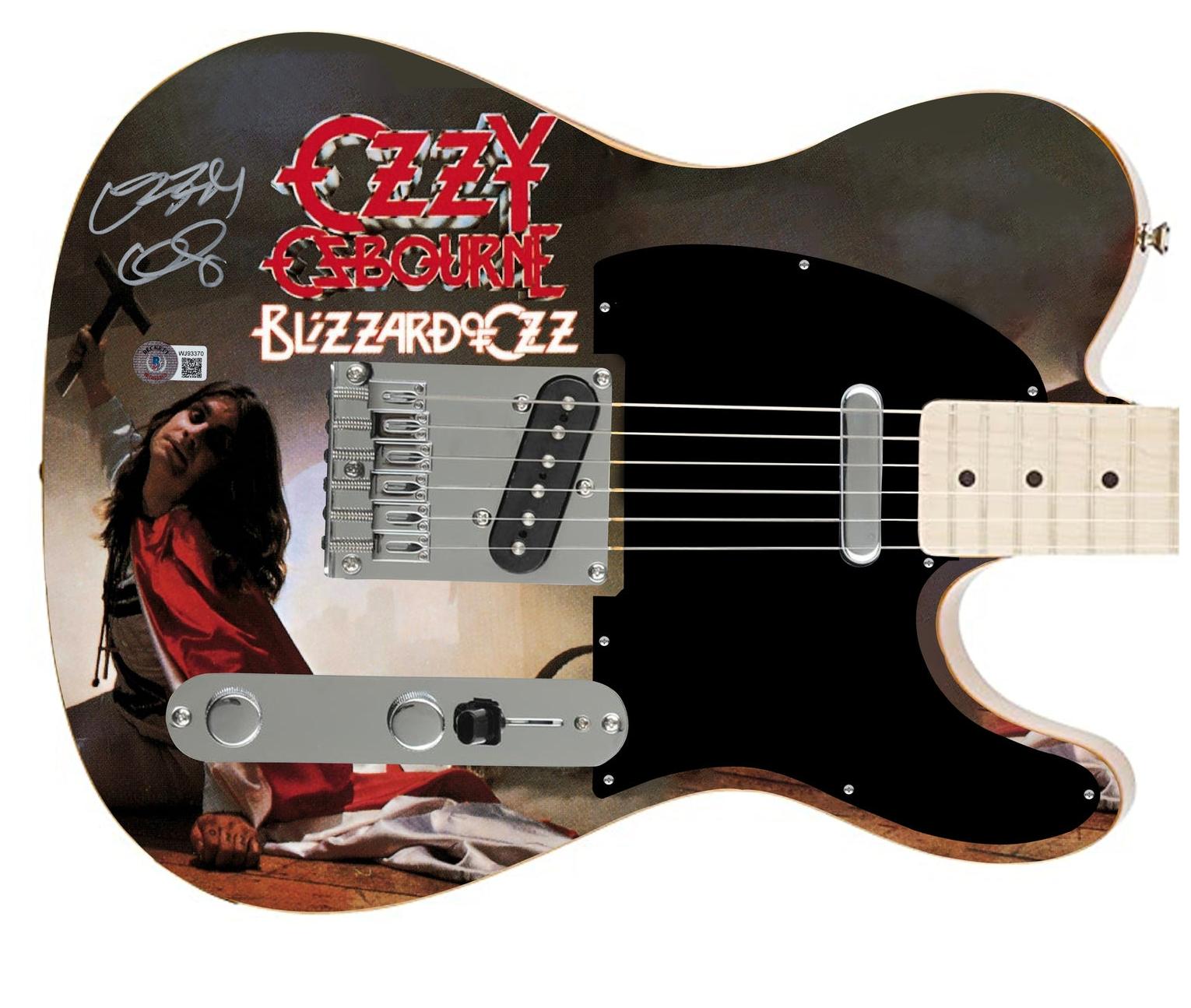 Ozzy Osbourne Autographed Fender Blizzard Of Ozz Graphics Photo Guitar BAS Witness
