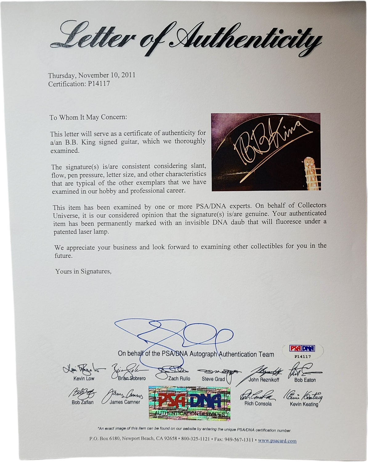 B.B. King Signed Autographed Gibson Epiphone Guitar UACC AFTAL RACC TS PSA LOA
