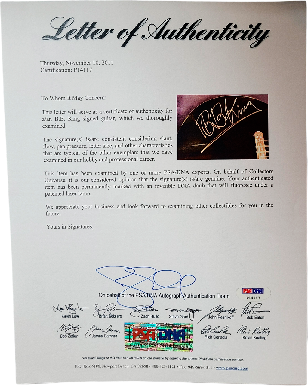 B.B. King Signed Autographed Gibson Epiphone Guitar UACC AFTAL RACC TS PSA LOA