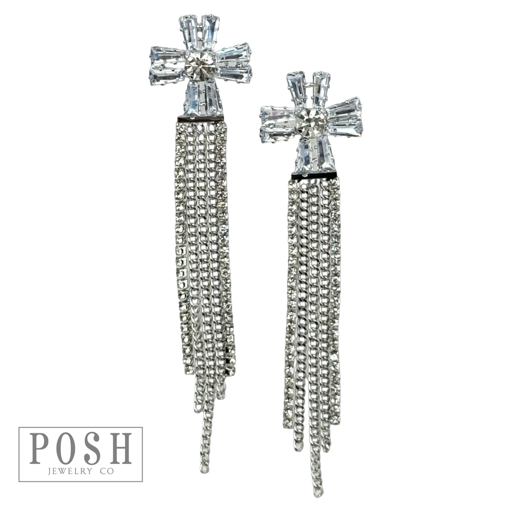 Rhinestone cross, fringe earring