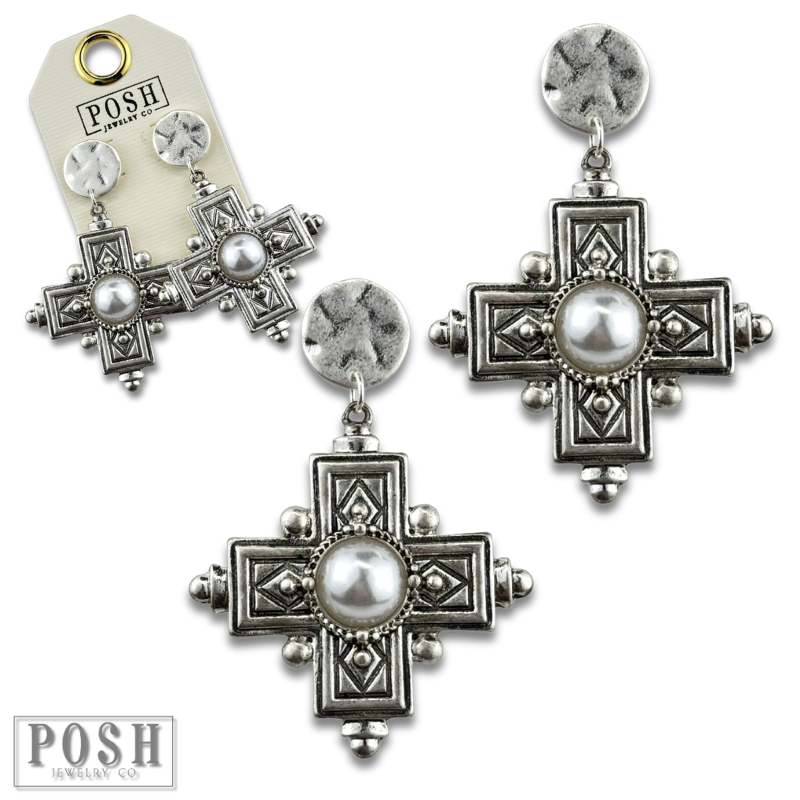 Antique look cross earring