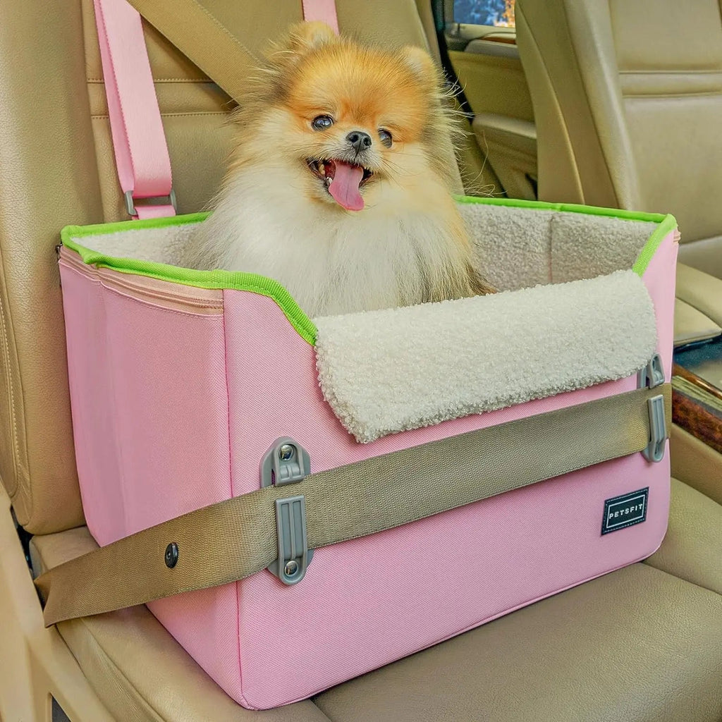 PETSFIT Small Dog Booster Car Seat with Safety Buckles & Tether, Foldable