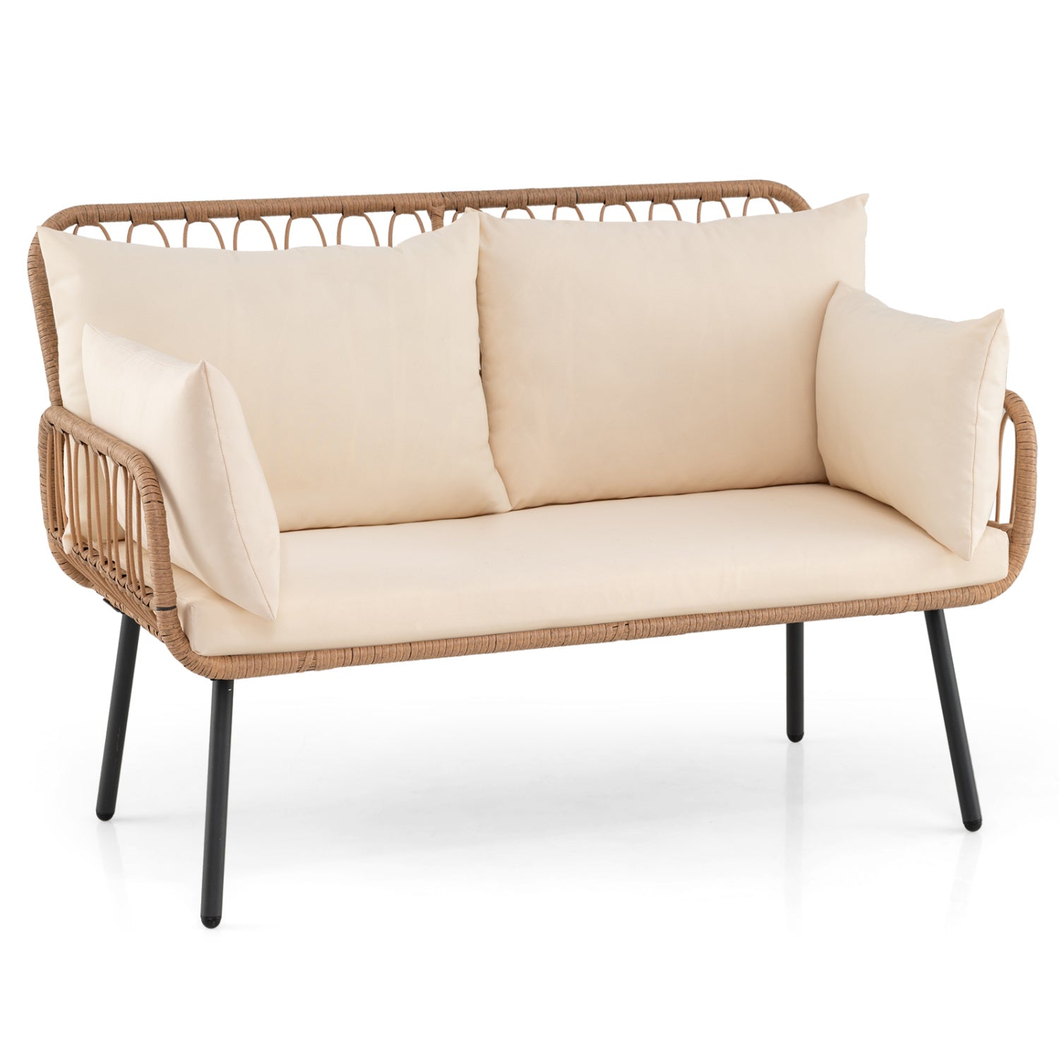 Outdoor Loveseat 2-Seater Wicker Sofa with Cushions - Beige