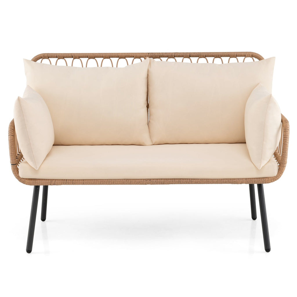 Outdoor Loveseat 2-Seater Wicker Sofa with Cushions - Beige